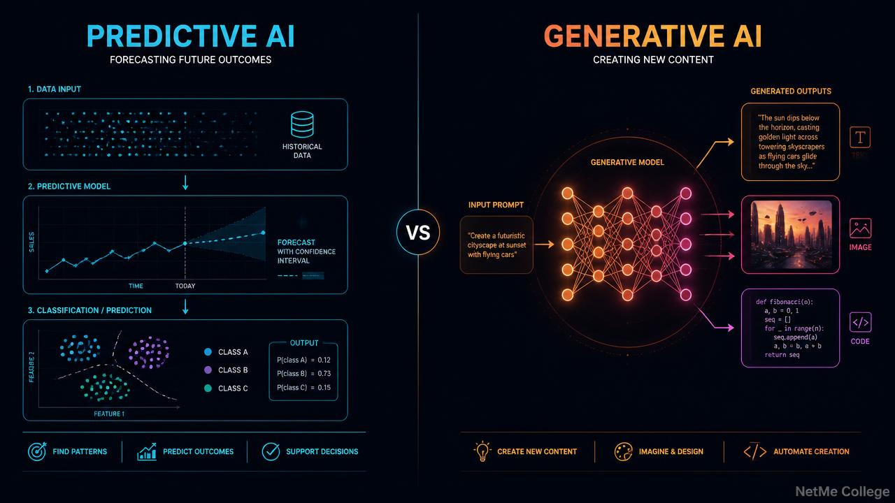 Generative AI מול Predictive AI: מה ההבדל האמיתי ולמה זה נכנס למבחן CCNA 200-301