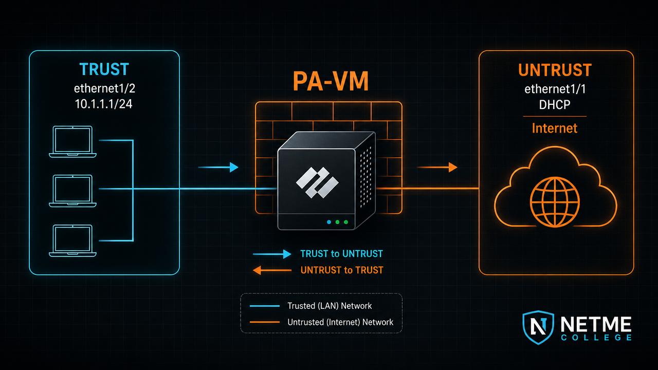 פיירוול Palo Alto למתחילים: מדריך מלא בעברית — Interfaces, Zones, NAT, Security Policy, App-ID ו-Commit