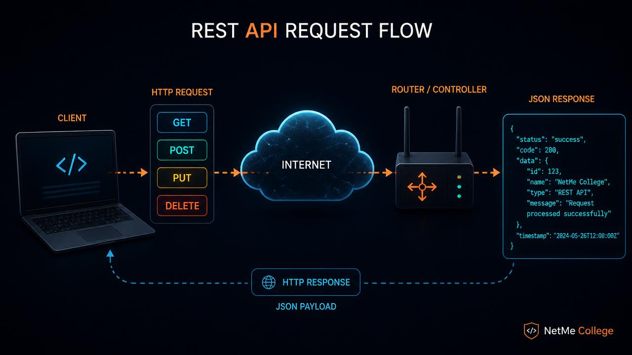 REST API לאנשי רשת: המדריך המלא בעברית — HTTP Verbs, קודי סטטוס, JSON ואימות, עם מבחנון CCNA