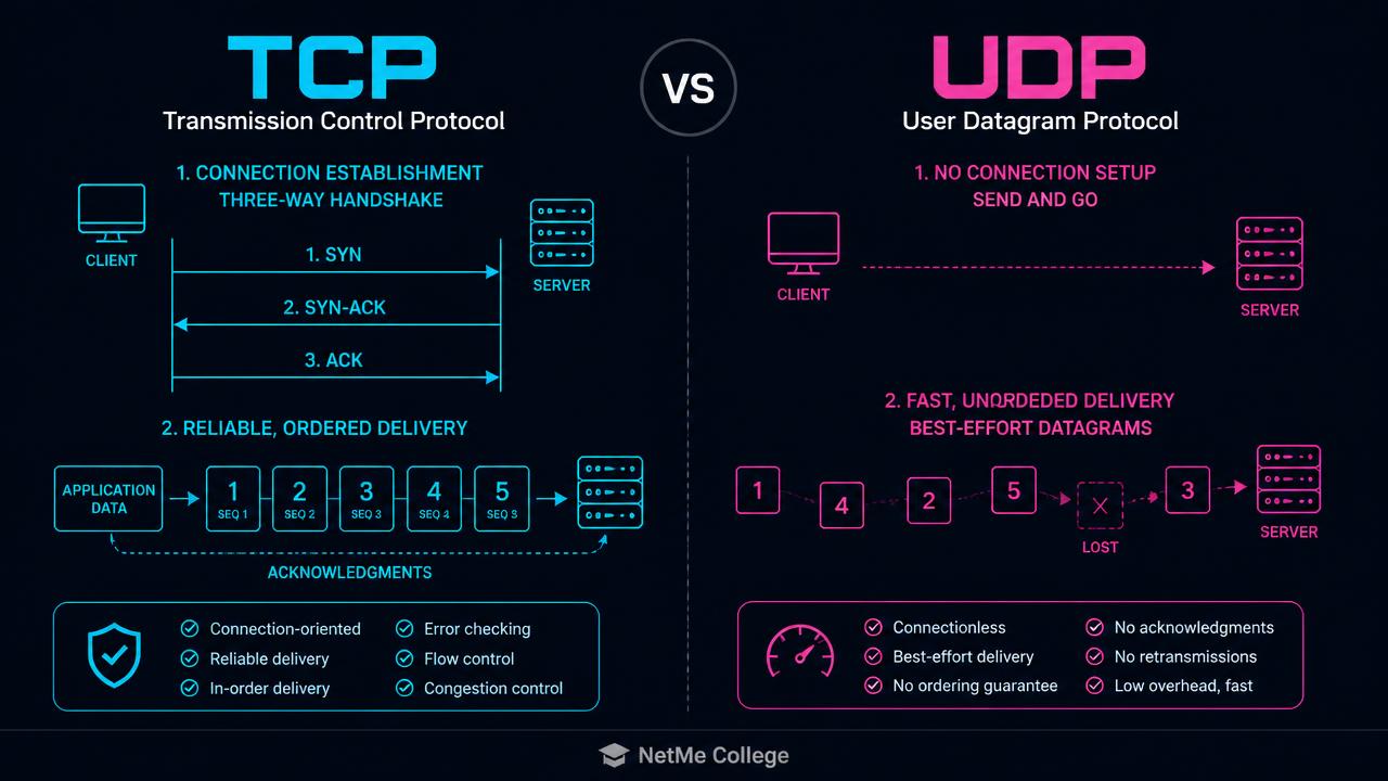 TCP מול UDP: המדריך המקצועי המלא בעברית לשכבת התעבורה (CCNA 200-301)